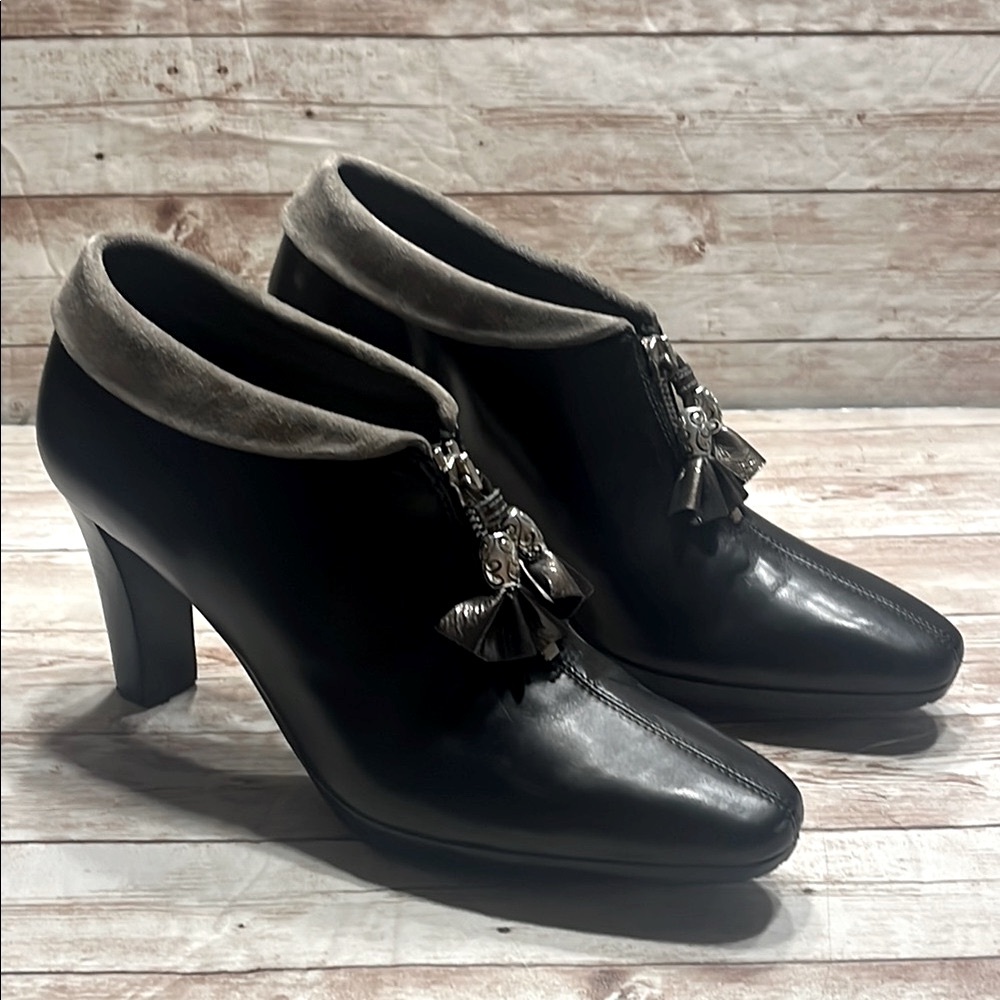 Brighton Black and Gray Ankle Booties with High Heel